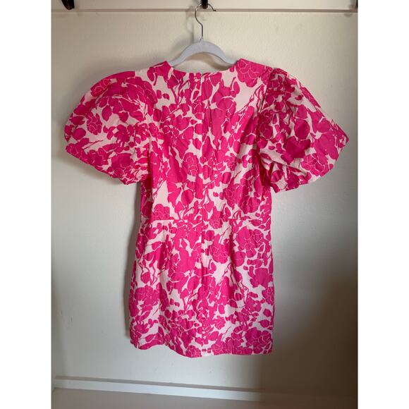 NWOT VICI Floral Mini Dress Pink Size Large‎ Cocktail Shower Puff Sleeve - Picture 6 of 10